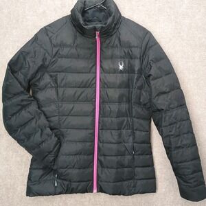 Spyder Women's MEDIUM Black Geared Hoody Synthetic Down Jacket *FLAW*